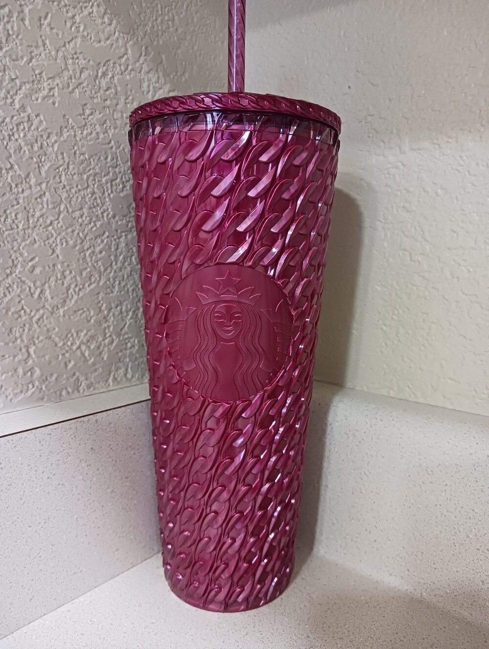 Starbucks Dark Pink Textured Reusable Tumbler with Straw